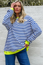 Cargar imagen en el visor de la galería, Sudadero rayas azul con neón M
