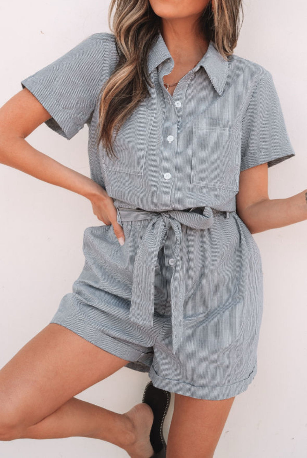 Romper rayas azul marino M