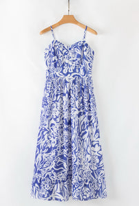 Vestido largo flores azul y blanco M