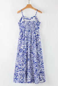 Vestido largo flores azul y blanco M