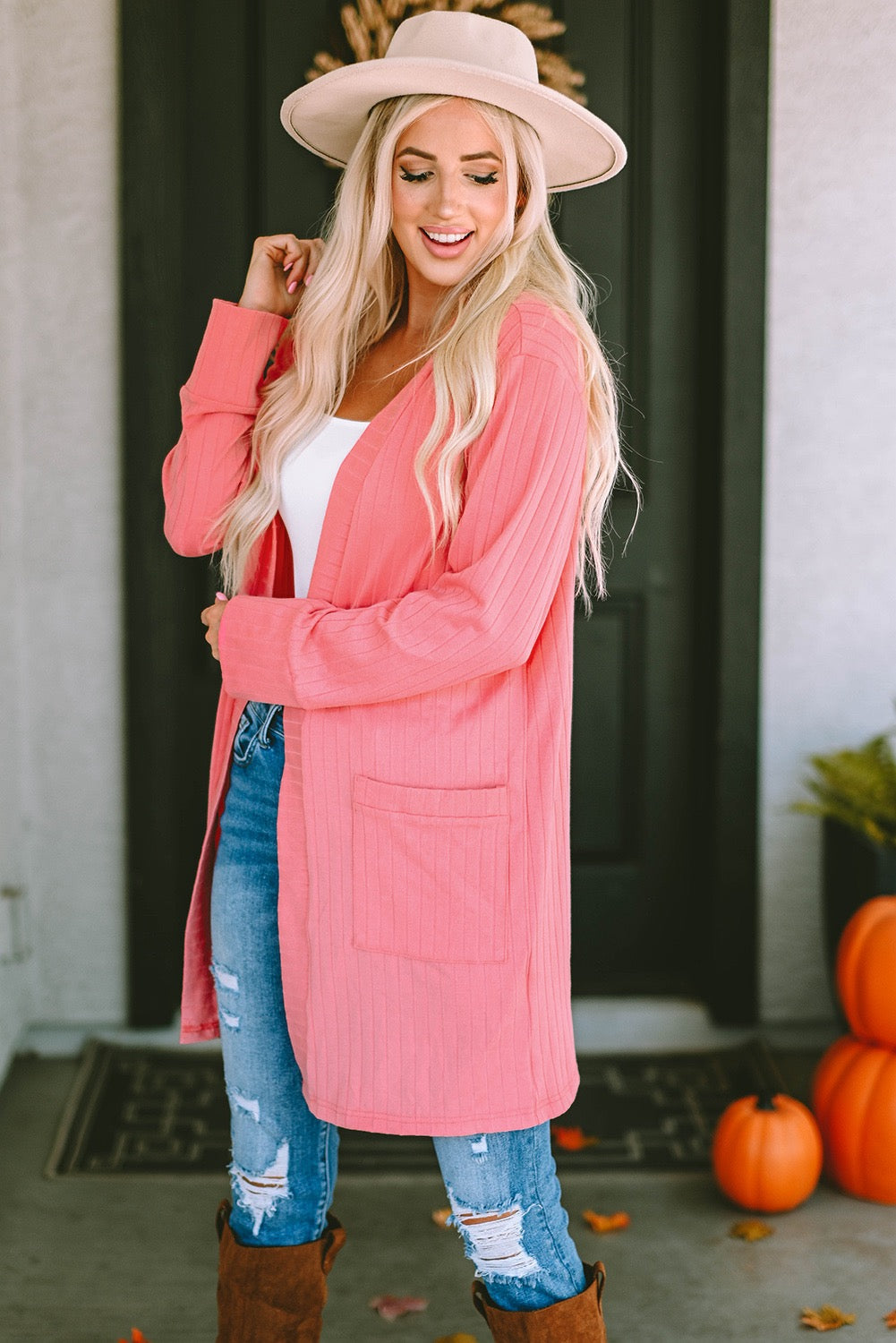 suéter cardigan rosado Small