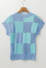 Cargar imagen en el visor de la galería, Blusa tejida cuadros celeste y menta S
