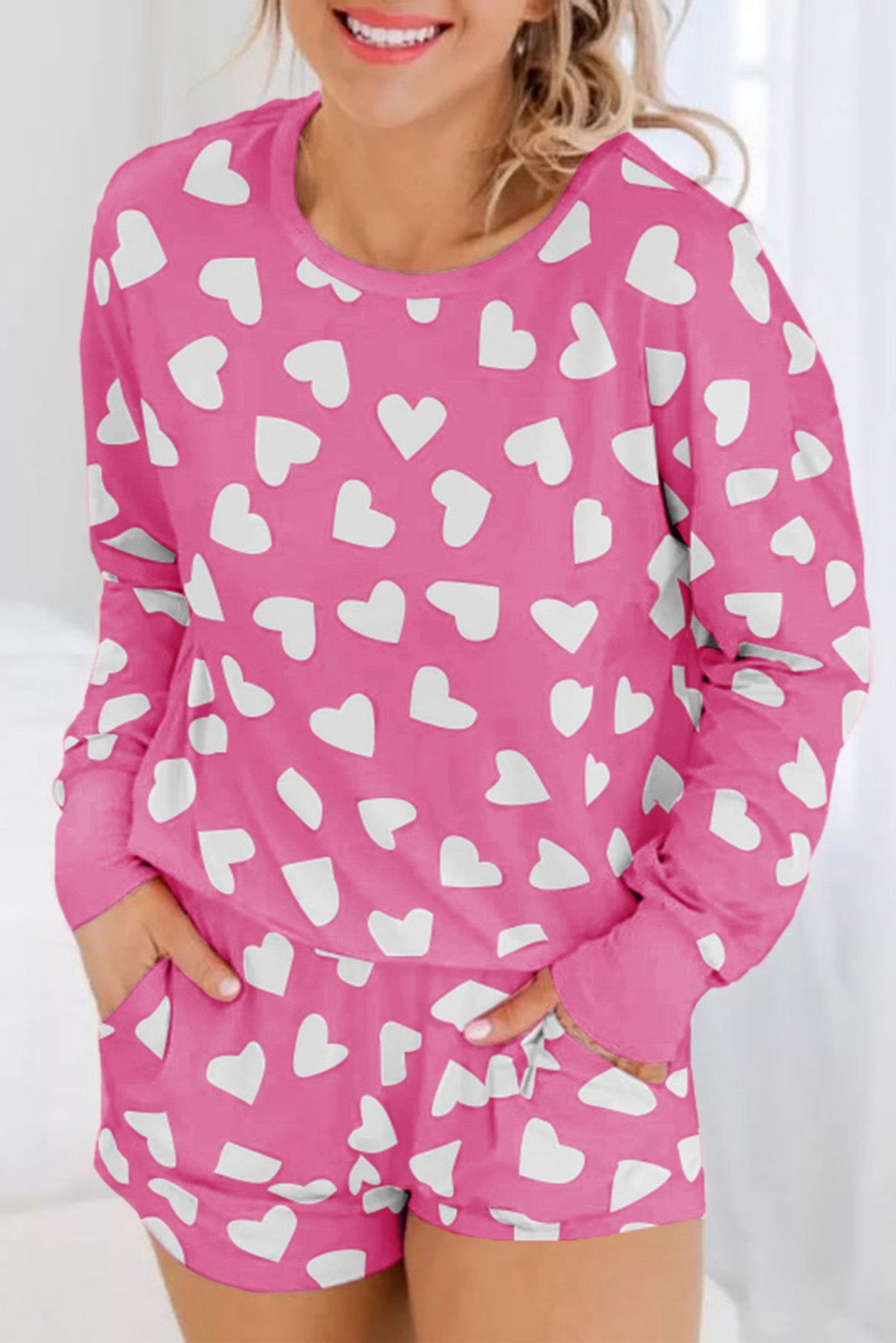 Pijama short corazones rosa blanco Large
