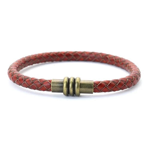 Pulsera cuero trenza cierre dorado
