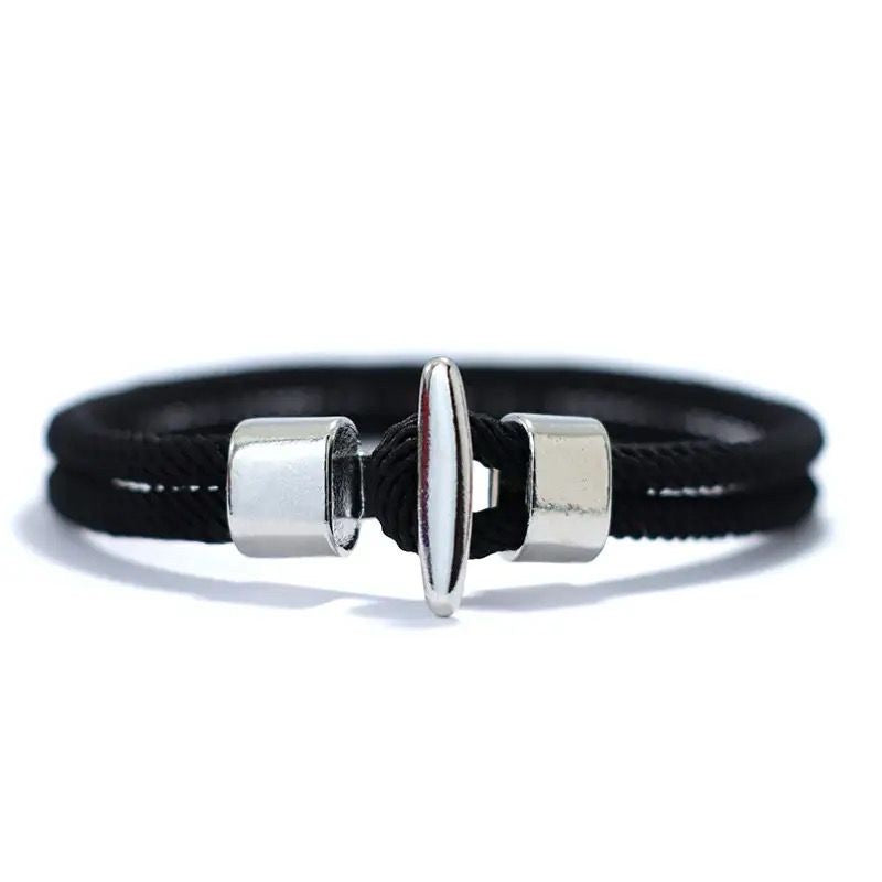 Pulsera paracord náutica negra y plateada