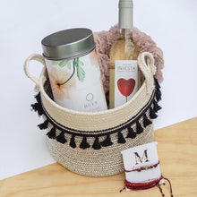 Cargar imagen en el visor de la galería, Cesta redonda crudo con negro
