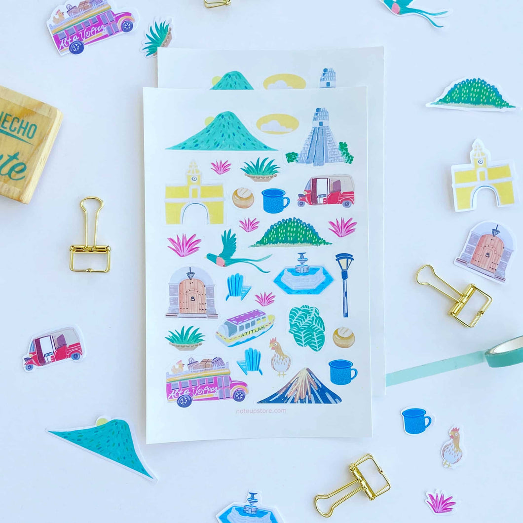 Set de 2 hojas de stickers íconos de Guate