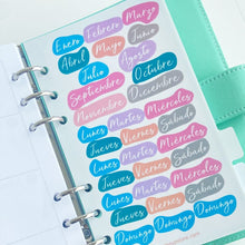 Cargar imagen en el visor de la galería, Set de 2 hojas de stickers semana y mes
