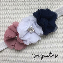 Cargar imagen en el visor de la galería, Headband flores triples tela
