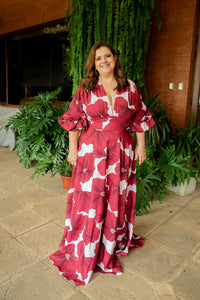 Vestido Amarilis crema flores corintas L