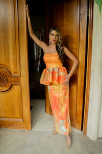 Vestido Andromeda strapless naranja L