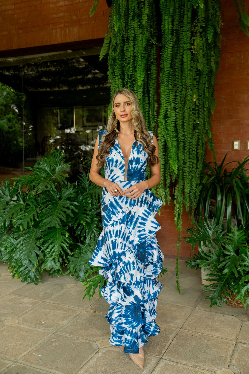 Vestido Ciclón crema con azul M