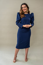 Cargar imagen en el visor de la galería, Set Ciel azul marino manga larga, botones en espalda y falda L
