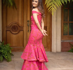 Vestido Fiore rojo y rosado con mangas caídas S
