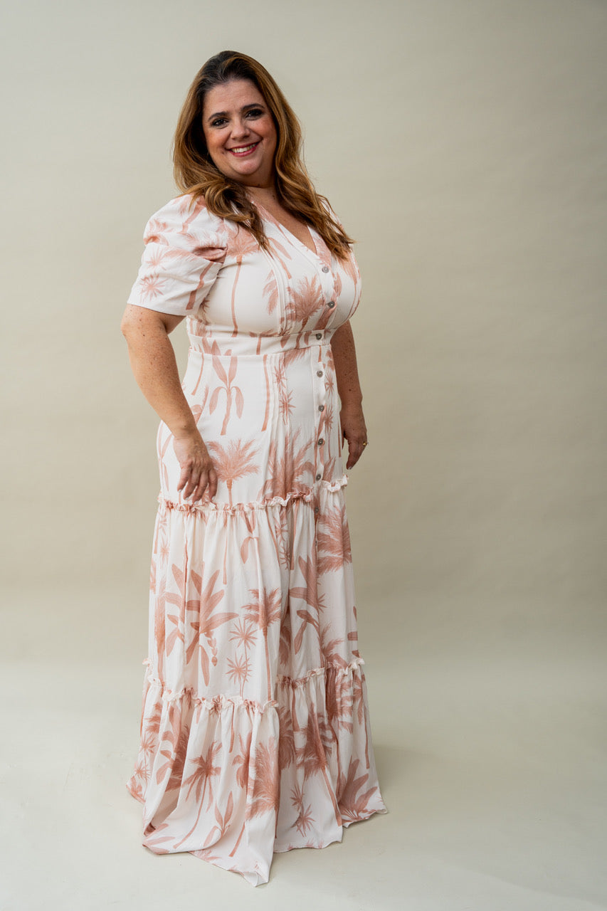 Vestido Gante blanco con palmeras color melón XL