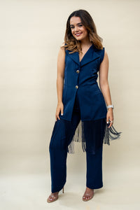 Set Lys chaleco y pantalón azul con flecos S