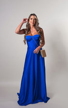 Cargar imagen en el visor de la galería, Vestido Monaco azul pavo liso strapless M
