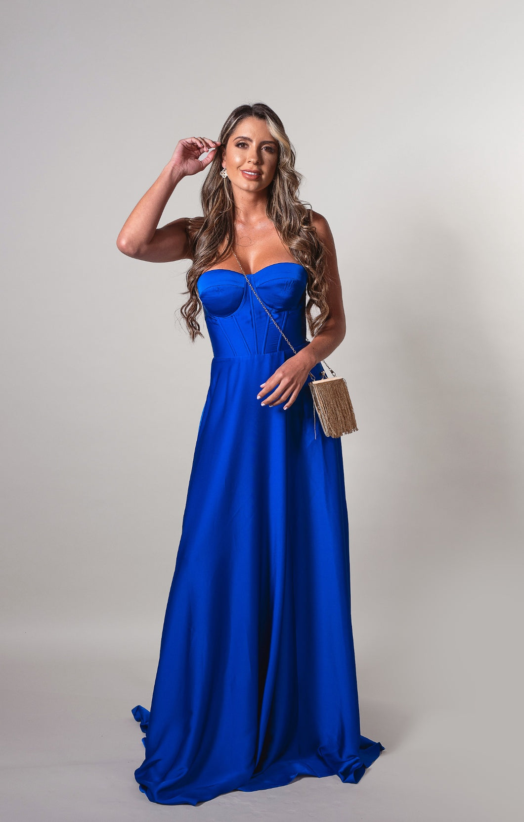 Vestido Monaco azul pavo liso strapless M