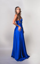 Cargar imagen en el visor de la galería, Vestido Monaco azul pavo liso strapless S
