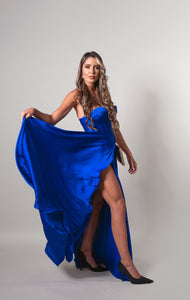 Vestido Monaco azul pavo liso strapless S