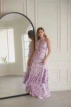 Cargar imagen en el visor de la galería, Vestido Monza blanco con lila seda S
