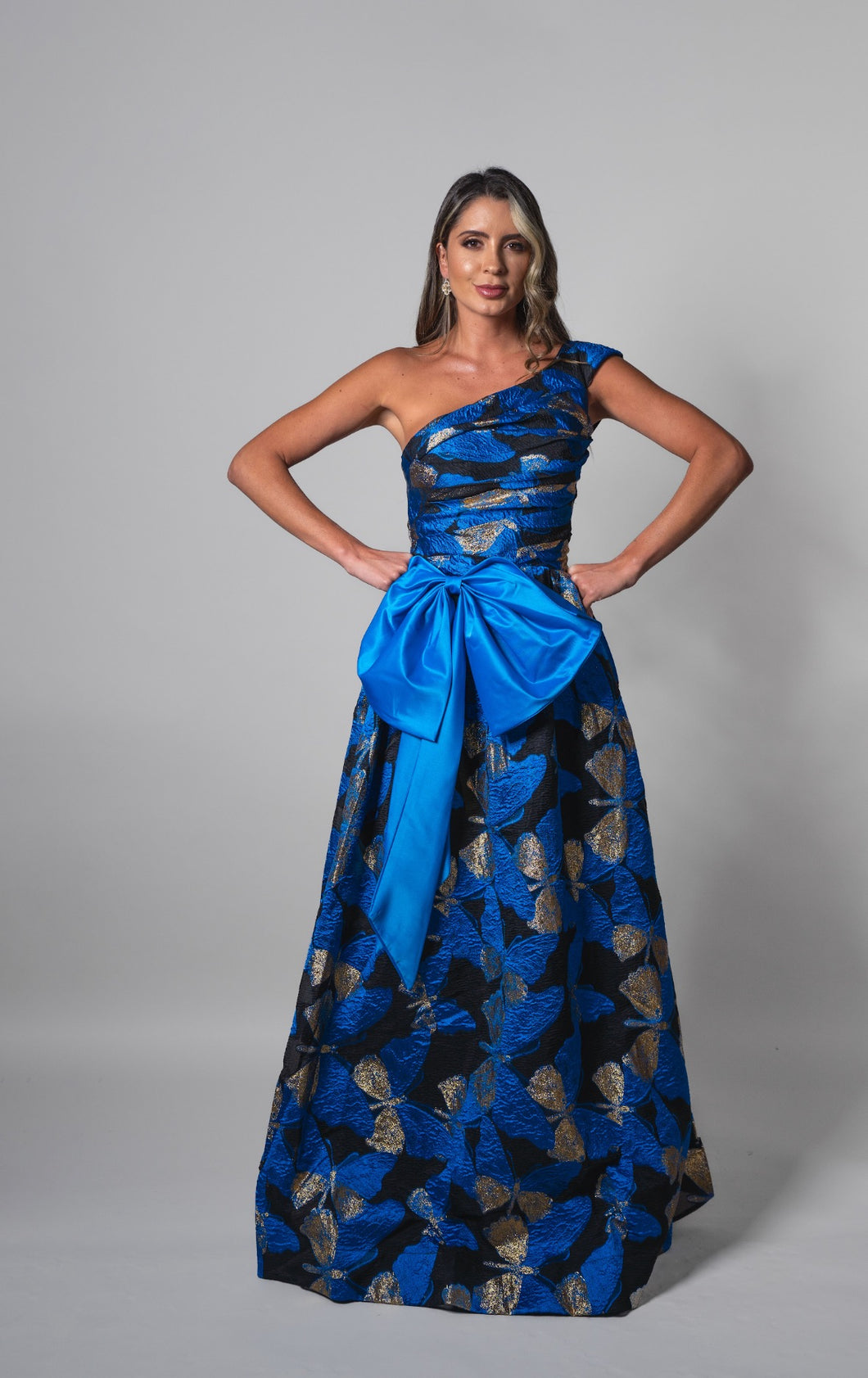Vestido Nayara azul con moña grande S