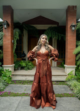 Cargar imagen en el visor de la galería, Vestido Ocre cafe tornasol M
