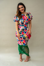 Cargar imagen en el visor de la galería, Vestido Pivoine flores de colores y flecos verdes XL
