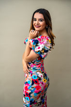 Cargar imagen en el visor de la galería, Vestido Pivoine flores de colores y flecos verdes XL
