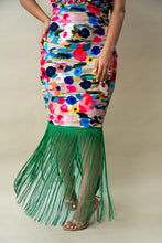 Cargar imagen en el visor de la galería, Vestido Pivoine flores de colores y flecos verdes XL
