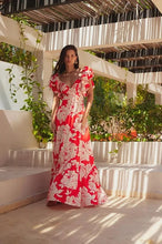 Cargar imagen en el visor de la galería, Vestido Silicia anaranjado con flores crema S
