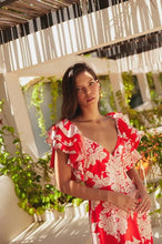 Cargar imagen en el visor de la galería, Vestido Silicia anaranjado con flores crema S
