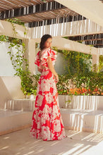Cargar imagen en el visor de la galería, Vestido Silicia anaranjado con flores crema S
