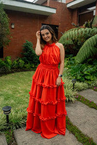 Vestido Solei rojo liso estilo halter S