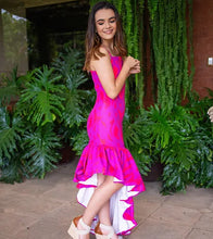 Cargar imagen en el visor de la galería, Vestido Tulipan rosado y lila con vuelos S
